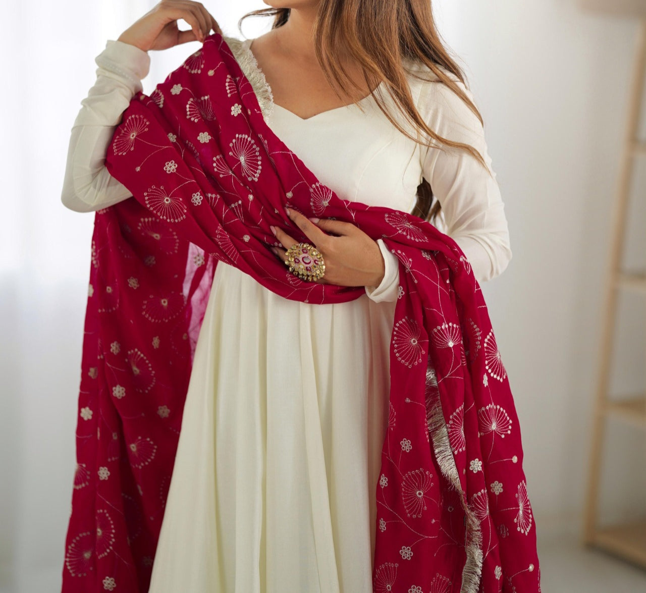 Designer heavy pure soft Vichitra silk Anarkali suit