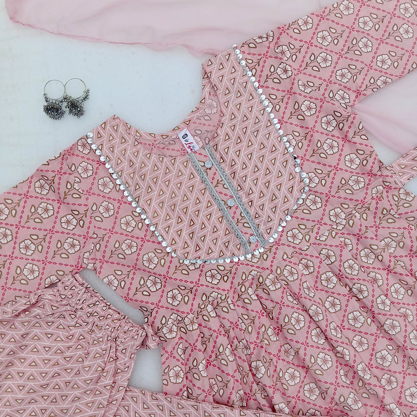 Graceful Anarkali Dress with Floral & Geometric Patterns