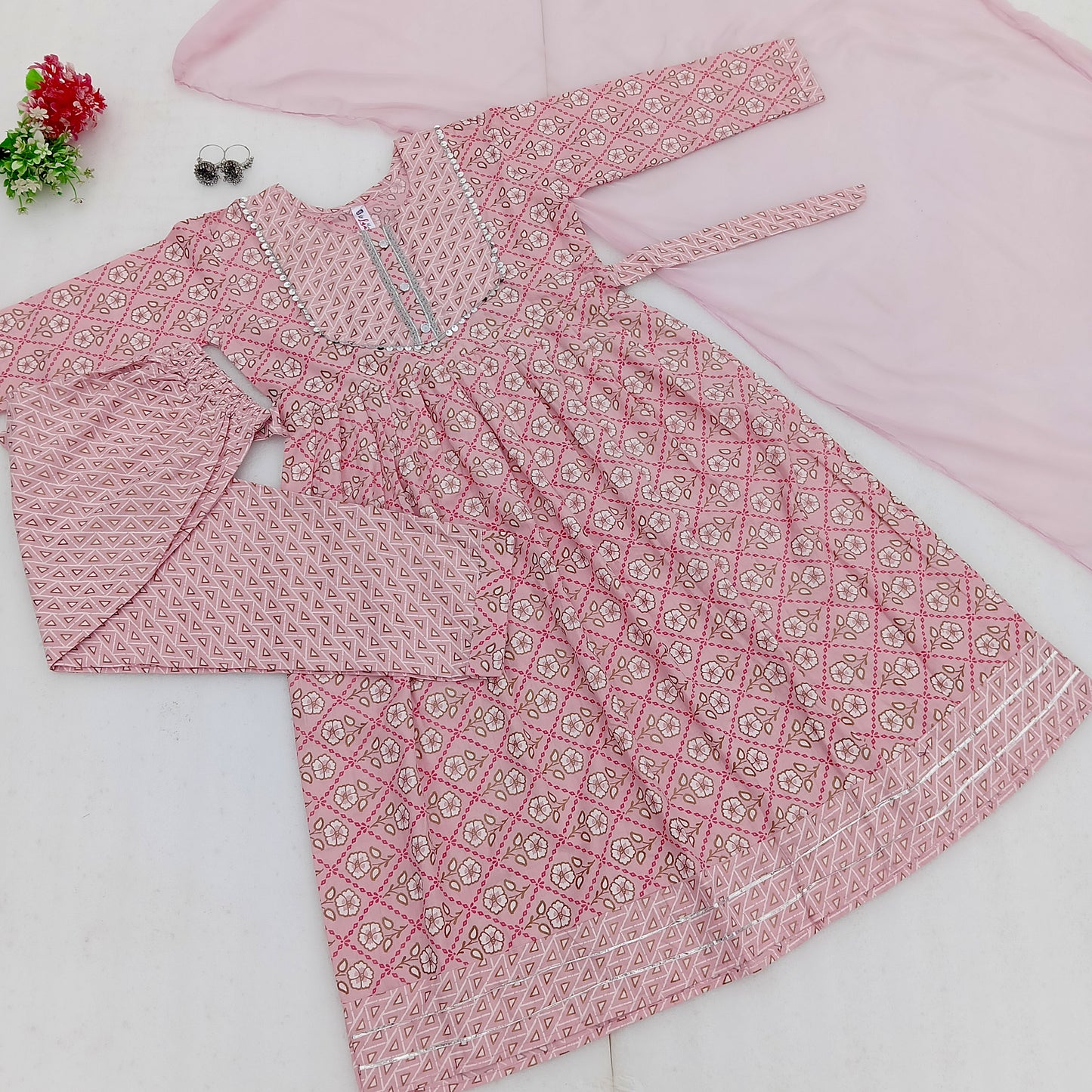 Graceful Anarkali Dress with Floral & Geometric Patterns