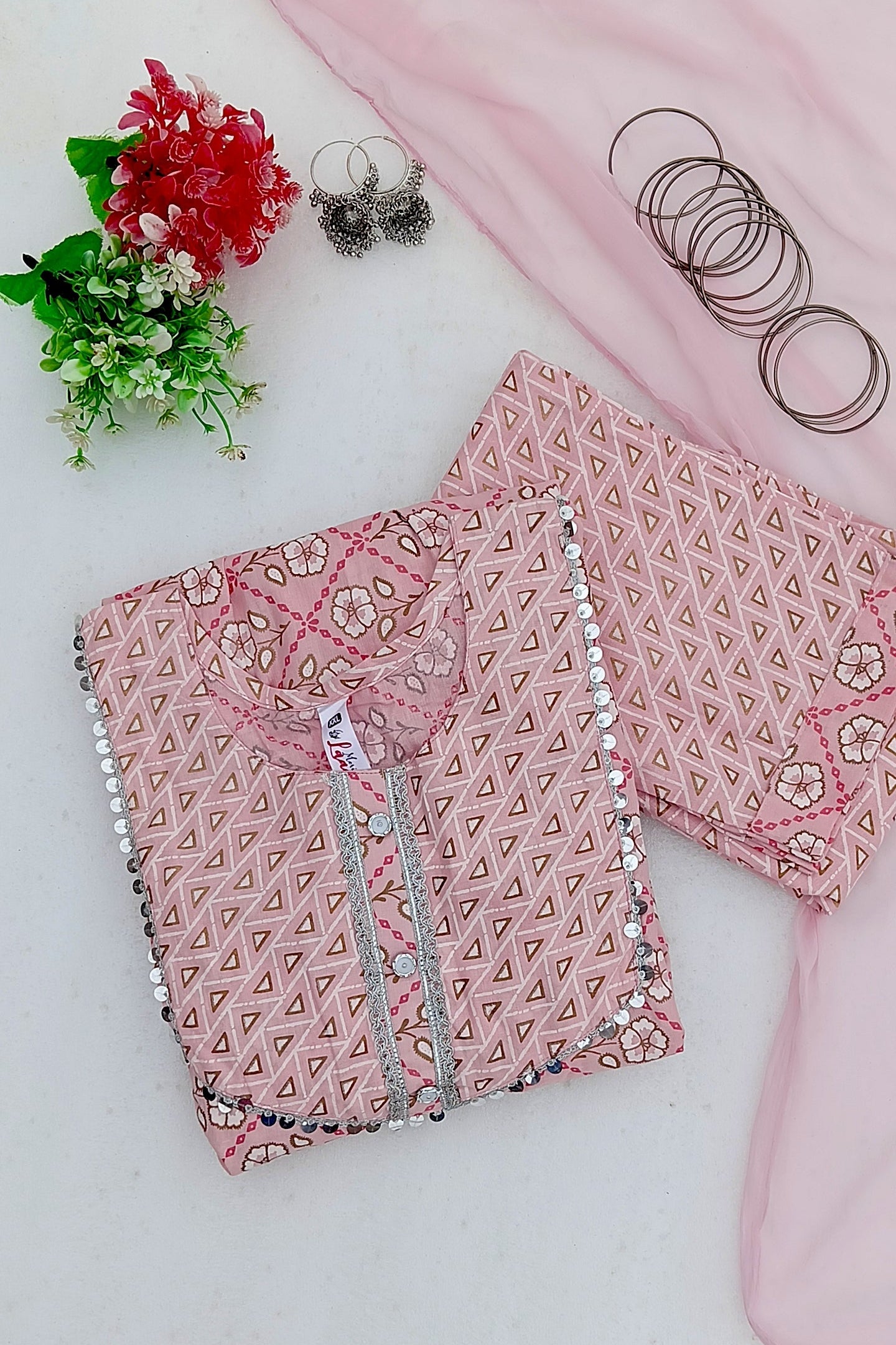 Graceful Anarkali Dress with Floral & Geometric Patterns