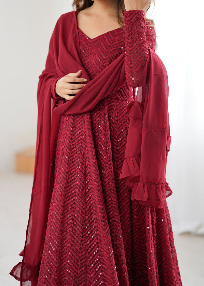 Festive Special Luchnowi Sequence Work Anarkali Suit Set