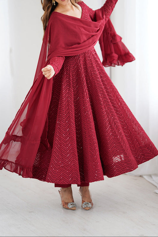 Festive Special Luchnowi Sequence Work Anarkali Suit Set