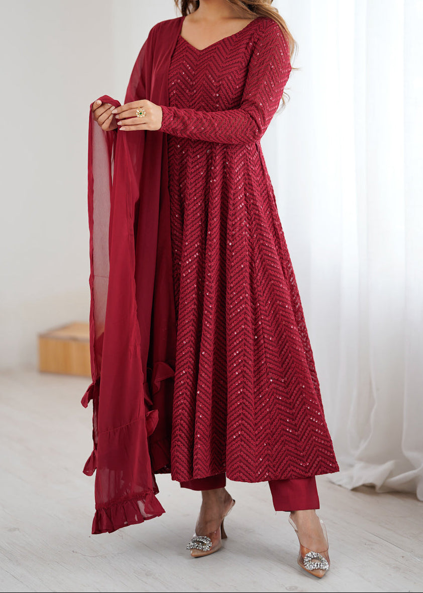 Festive Special Luchnowi Sequence Work Anarkali Suit Set