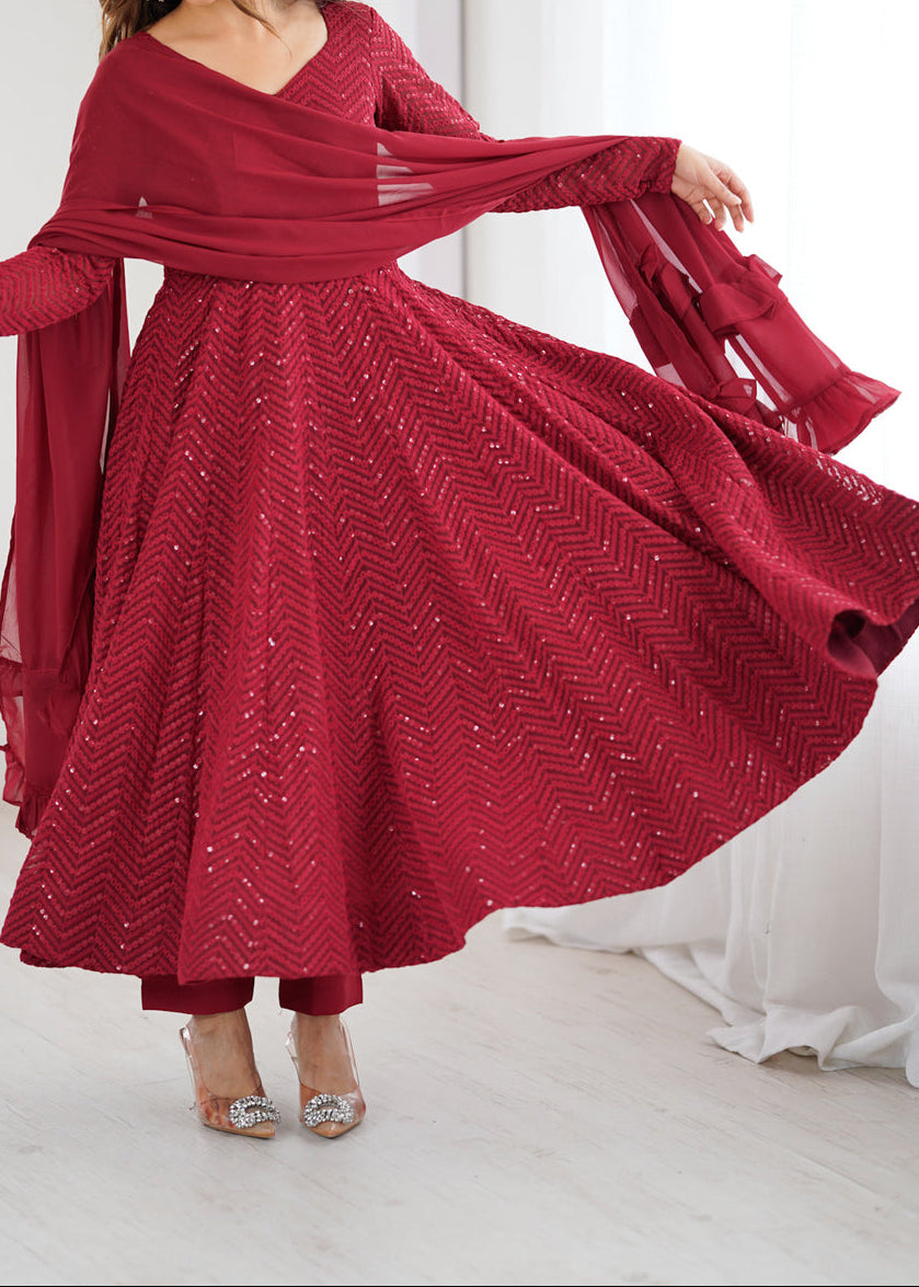 Festive Special Luchnowi Sequence Work Anarkali Suit Set