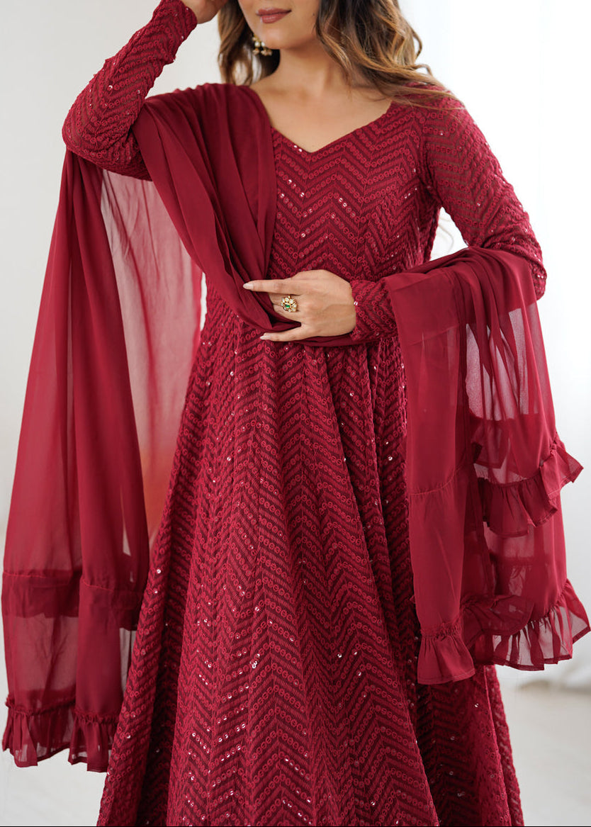 Festive Special Luchnowi Sequence Work Anarkali Suit Set