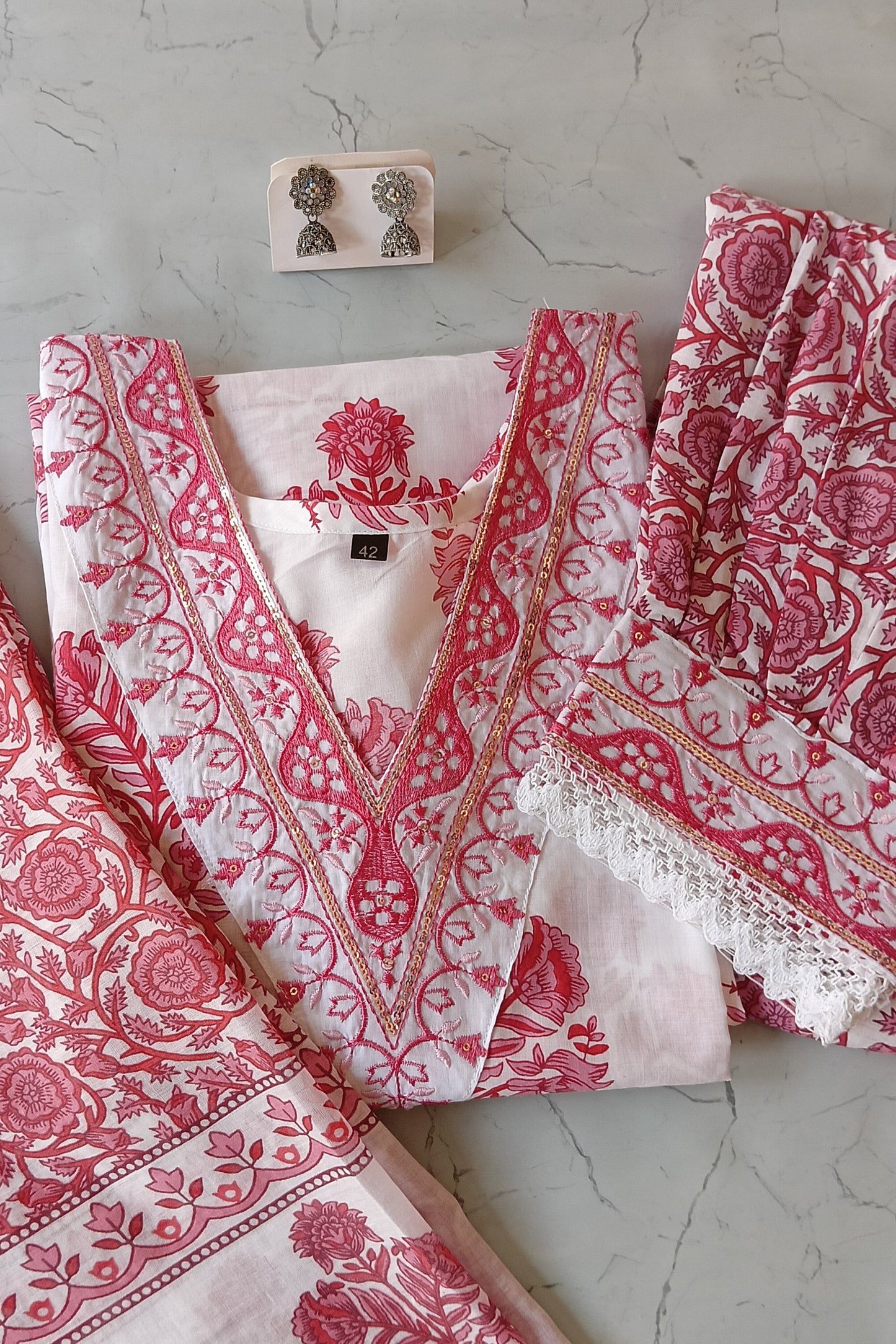 Cotton Suit Set with Afghani Salwar and Wide Dupatta
