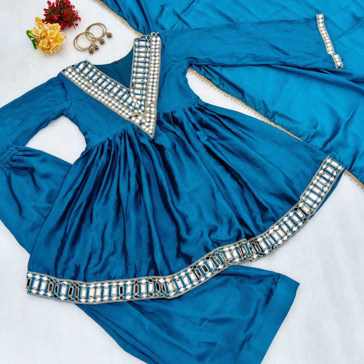Viral Designer Real Mirror Work Party Wear Outfit