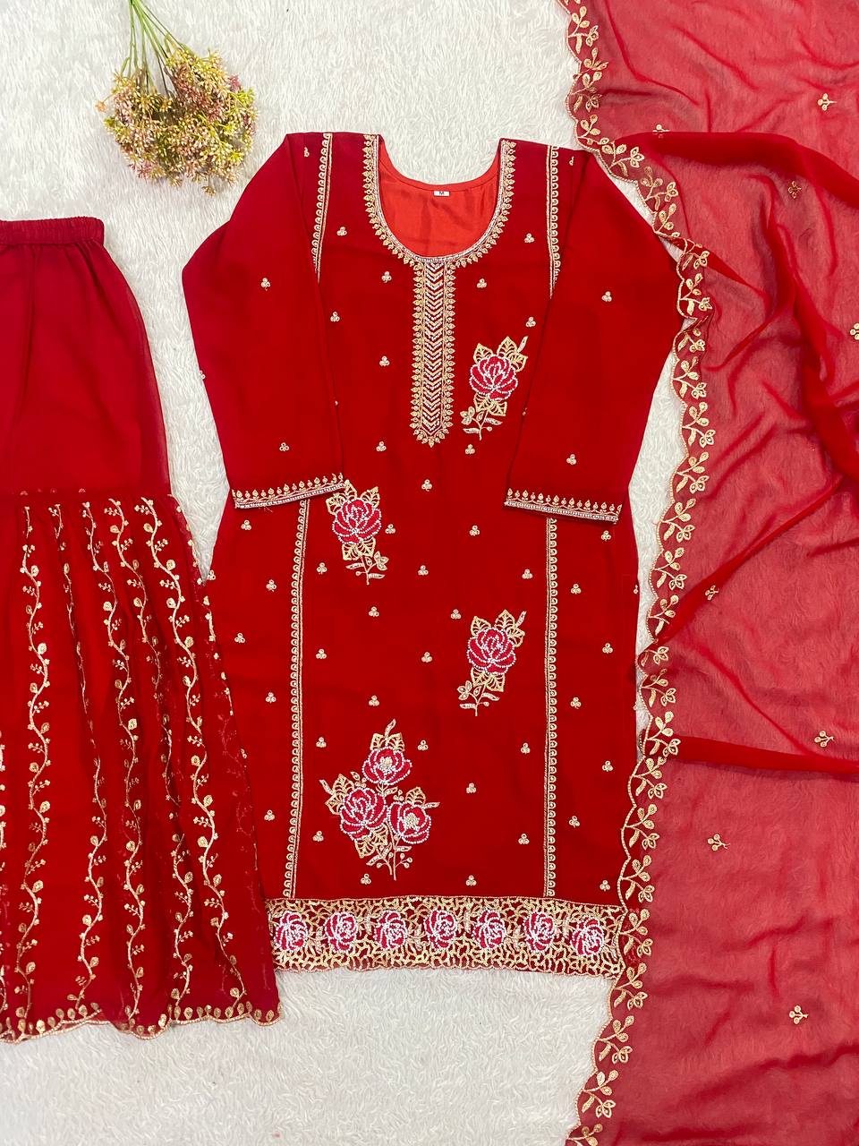 Eid Special Faux Georgette Sequence Embroidery & Beads Work Gharara Suit