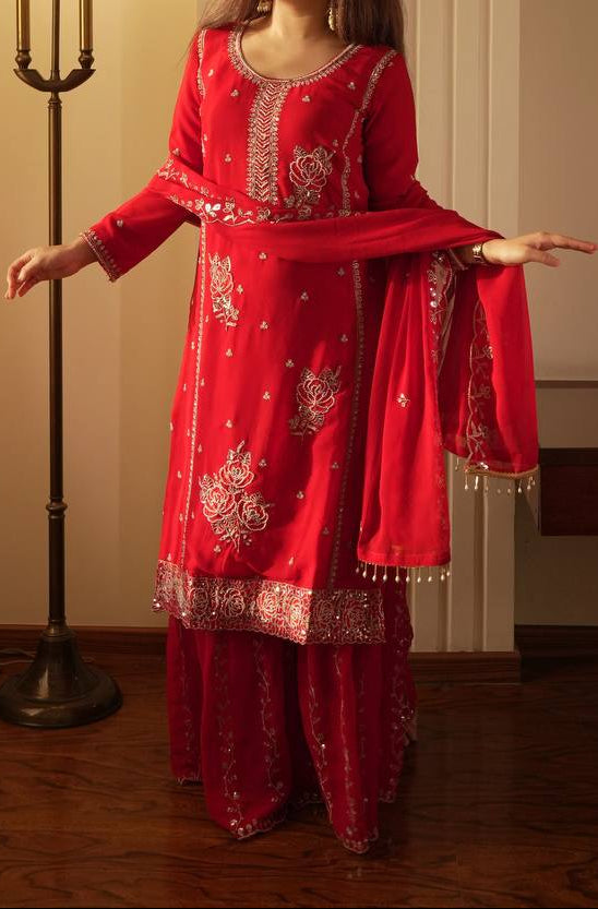 Eid Special Faux Georgette Sequence Embroidery & Beads Work Gharara Suit