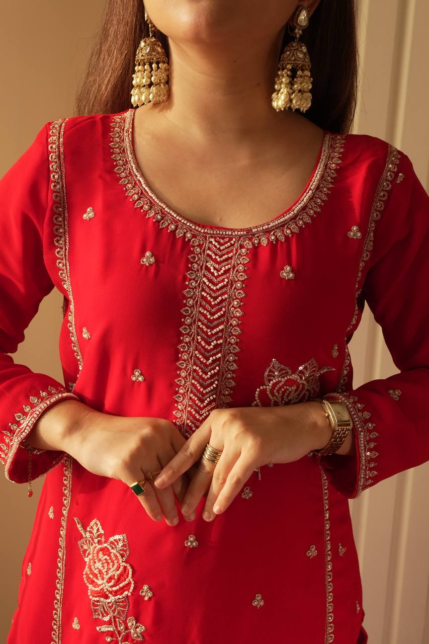 Eid Special Faux Georgette Sequence Embroidery & Beads Work Gharara Suit
