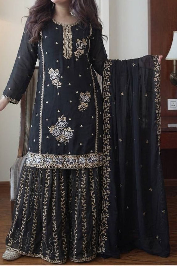 Eid Special Faux Georgette Sequence Embroidery & Beads Work Gharara Suit