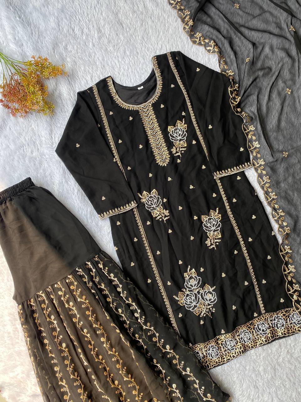 Eid Special Faux Georgette Sequence Embroidery & Beads Work Gharara Suit