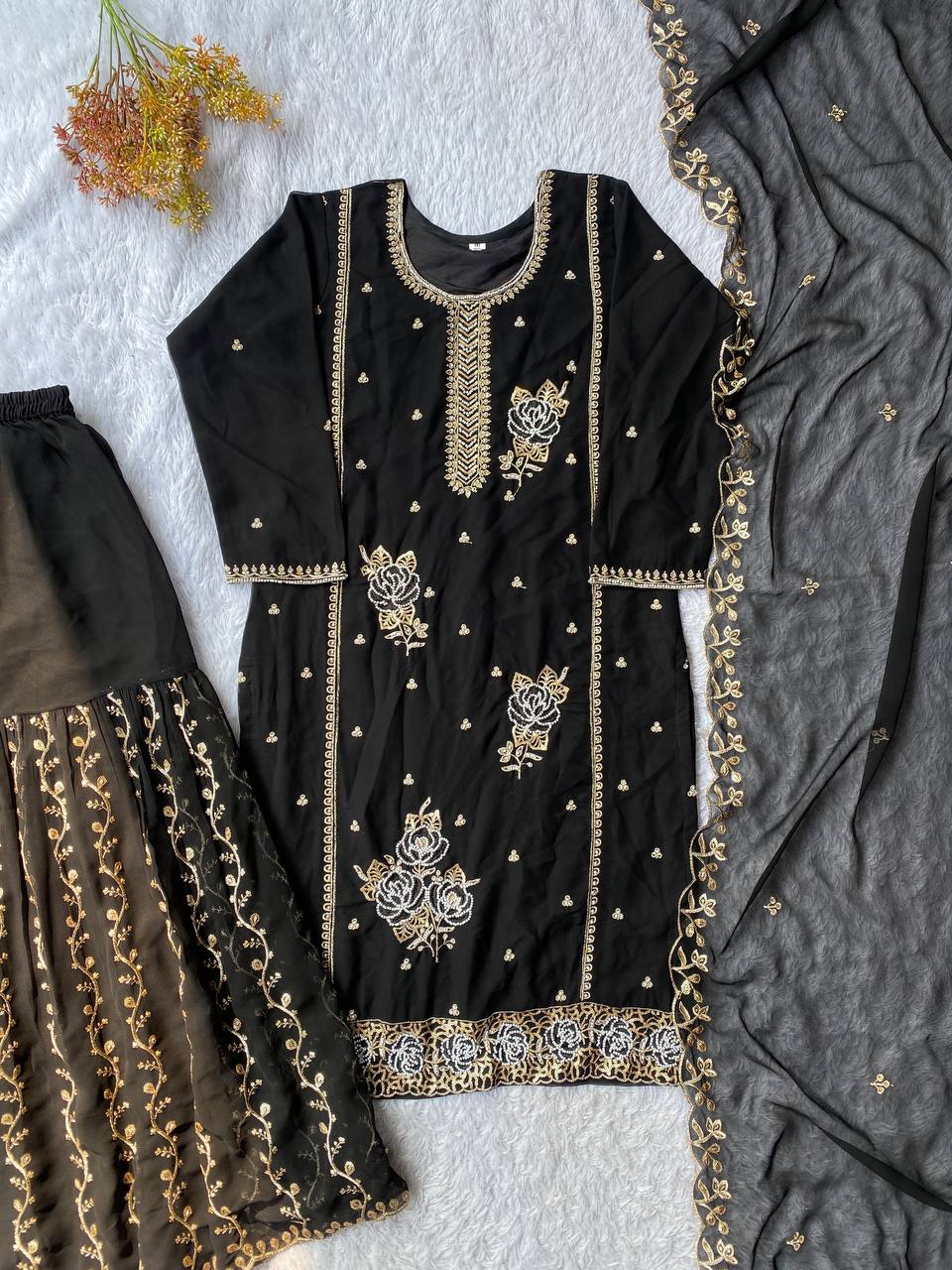 Eid Special Faux Georgette Sequence Embroidery & Beads Work Gharara Suit
