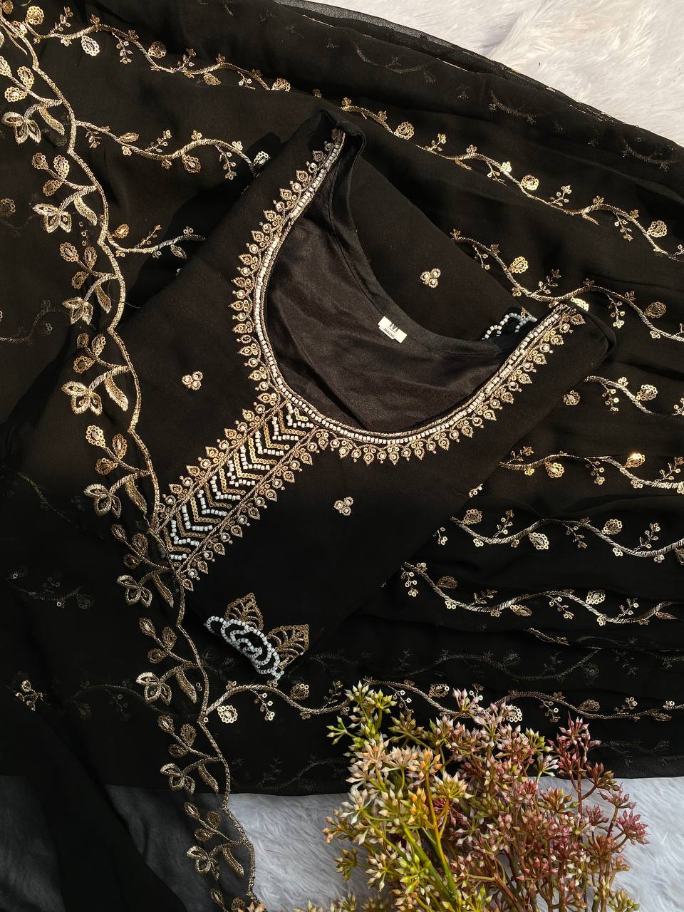 Eid Special Faux Georgette Sequence Embroidery & Beads Work Gharara Suit