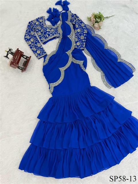 Viral Elegant Thread & Sequence Embroidery Ruffle Style Saree