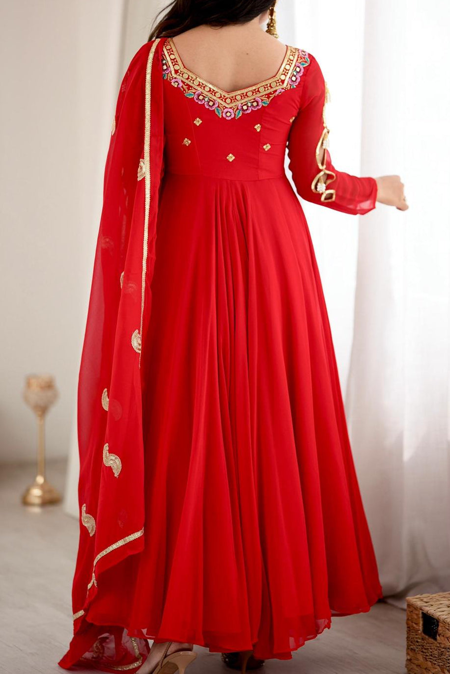 Heavy Faux Georgette Embroidery Sequence Work Fully Flare Anarkali Suit