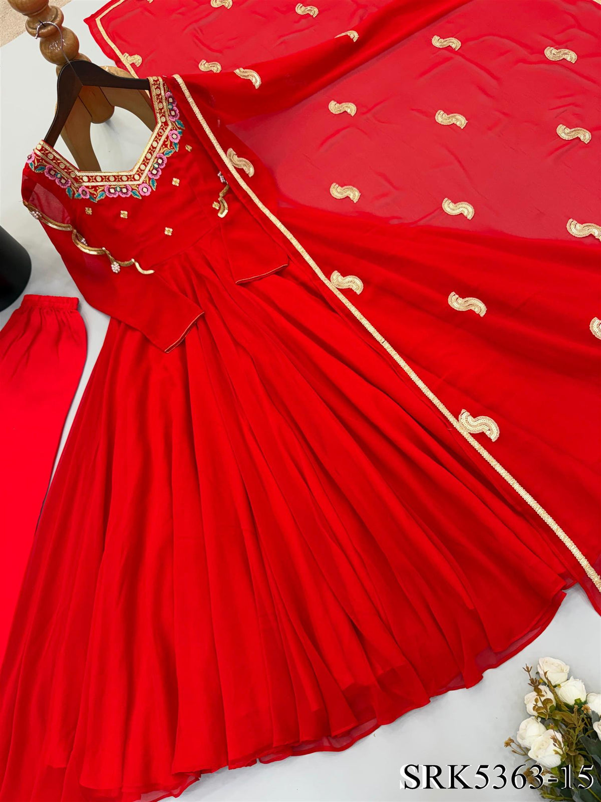 Heavy Faux Georgette Embroidery Sequence Work Fully Flare Anarkali Suit