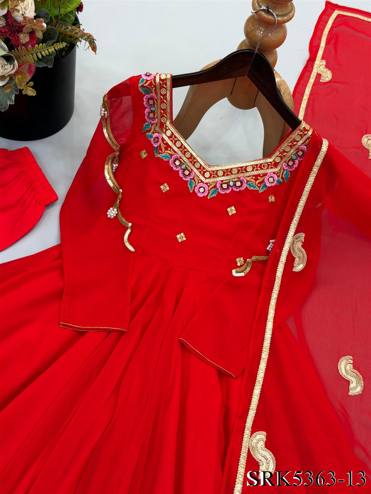 Heavy Faux Georgette Embroidery Sequence Work Fully Flare Anarkali Suit