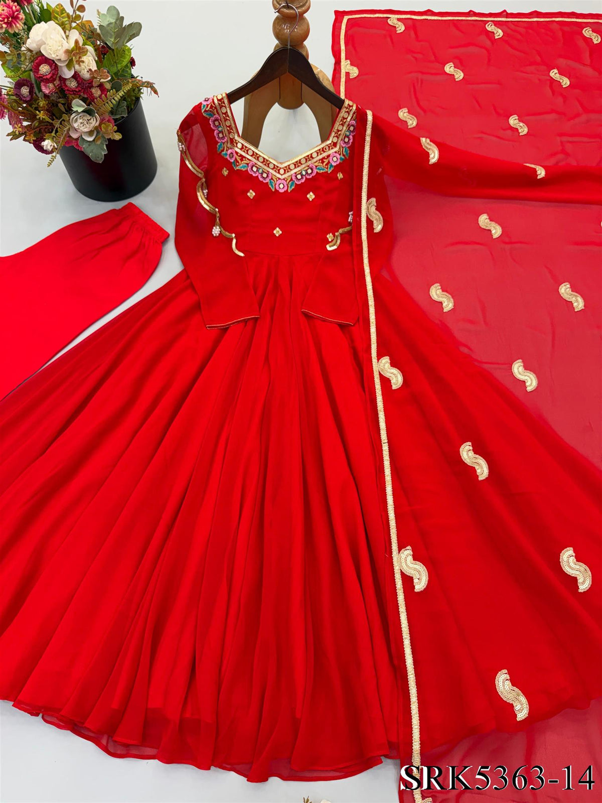 Heavy Faux Georgette Embroidery Sequence Work Fully Flare Anarkali Suit