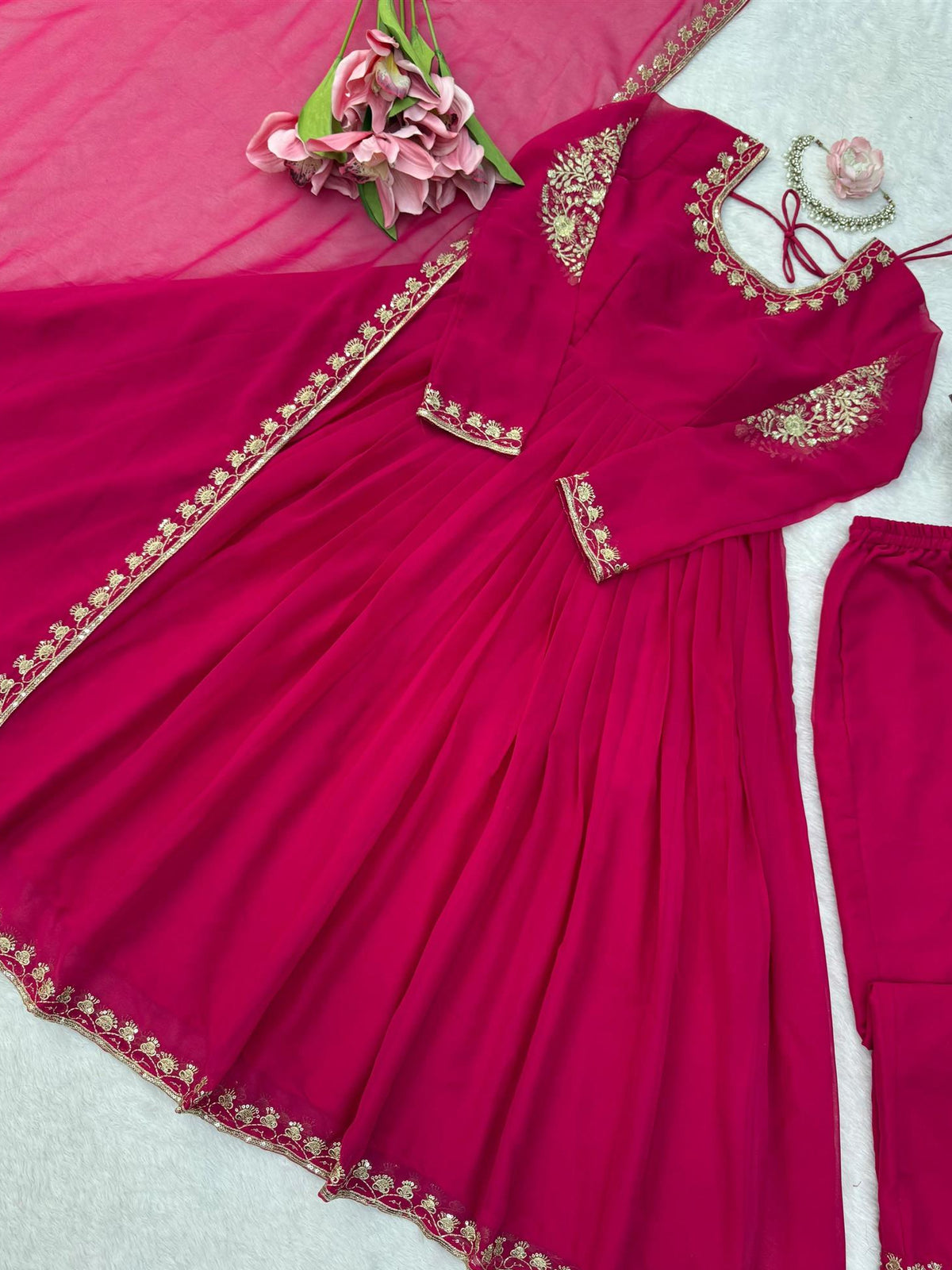 Designer Faux Georgette Thread & Sequence Work Anarkali Suit