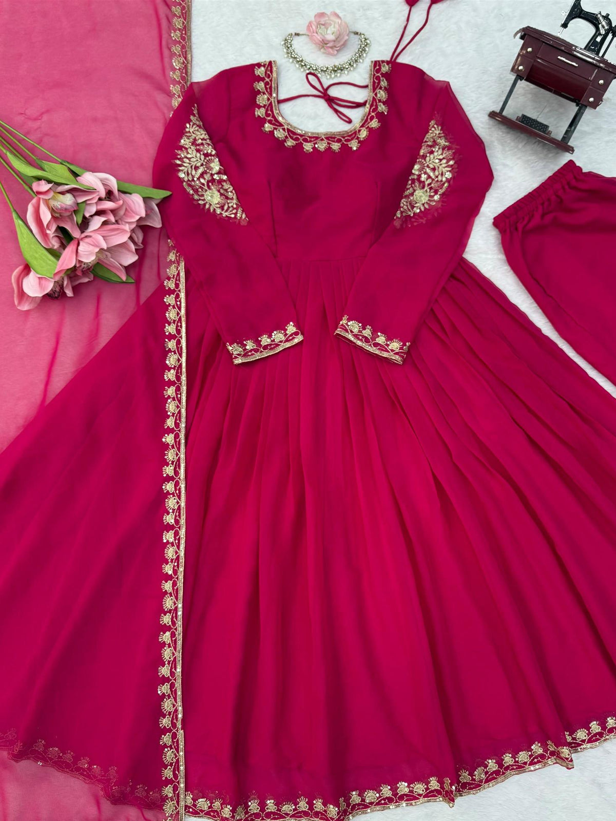 Designer Faux Georgette Thread & Sequence Work Anarkali Suit