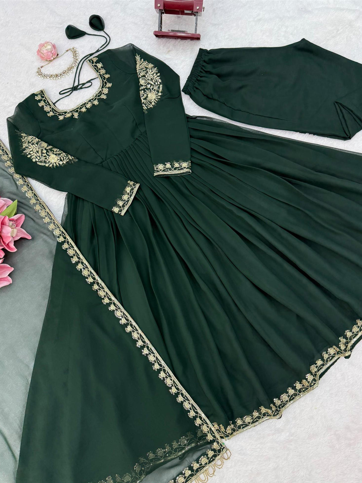 Designer Faux Georgette Thread & Sequence Work Anarkali Suit