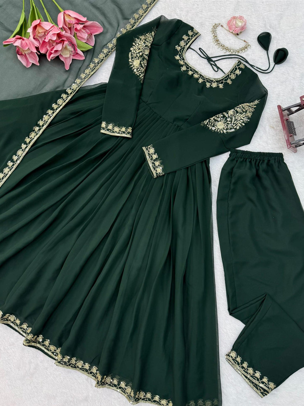 Designer Faux Georgette Thread & Sequence Work Anarkali Suit
