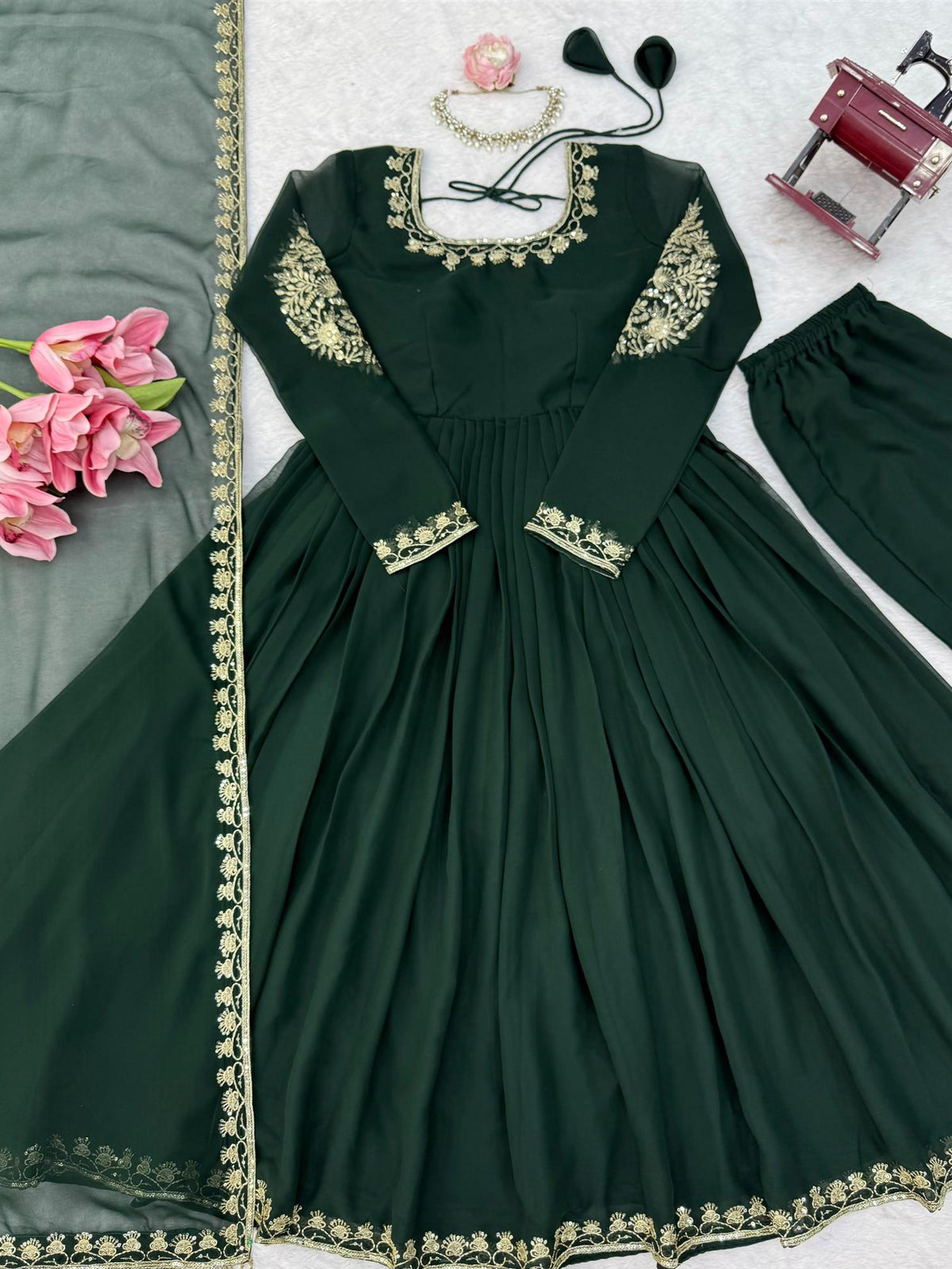 Designer Faux Georgette Thread & Sequence Work Anarkali Suit