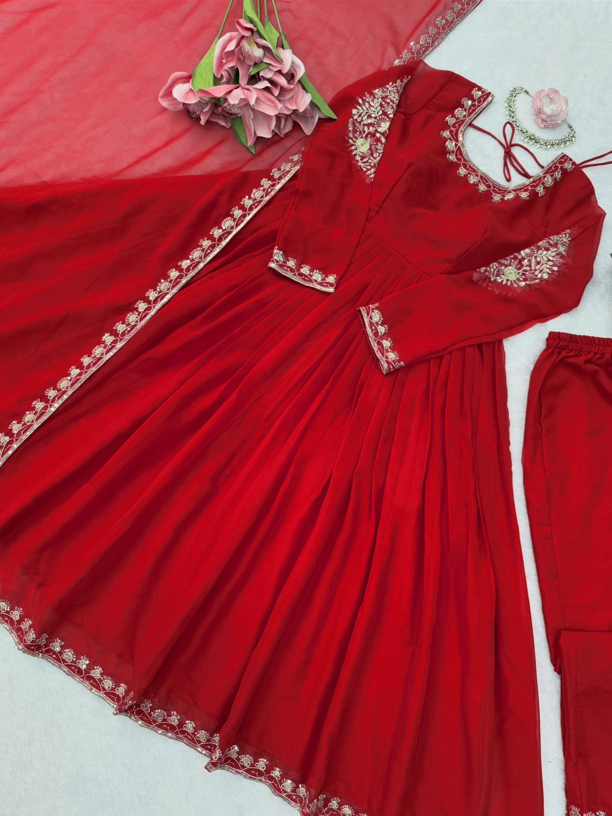 Designer Faux Georgette Thread & Sequence Work Anarkali Suit