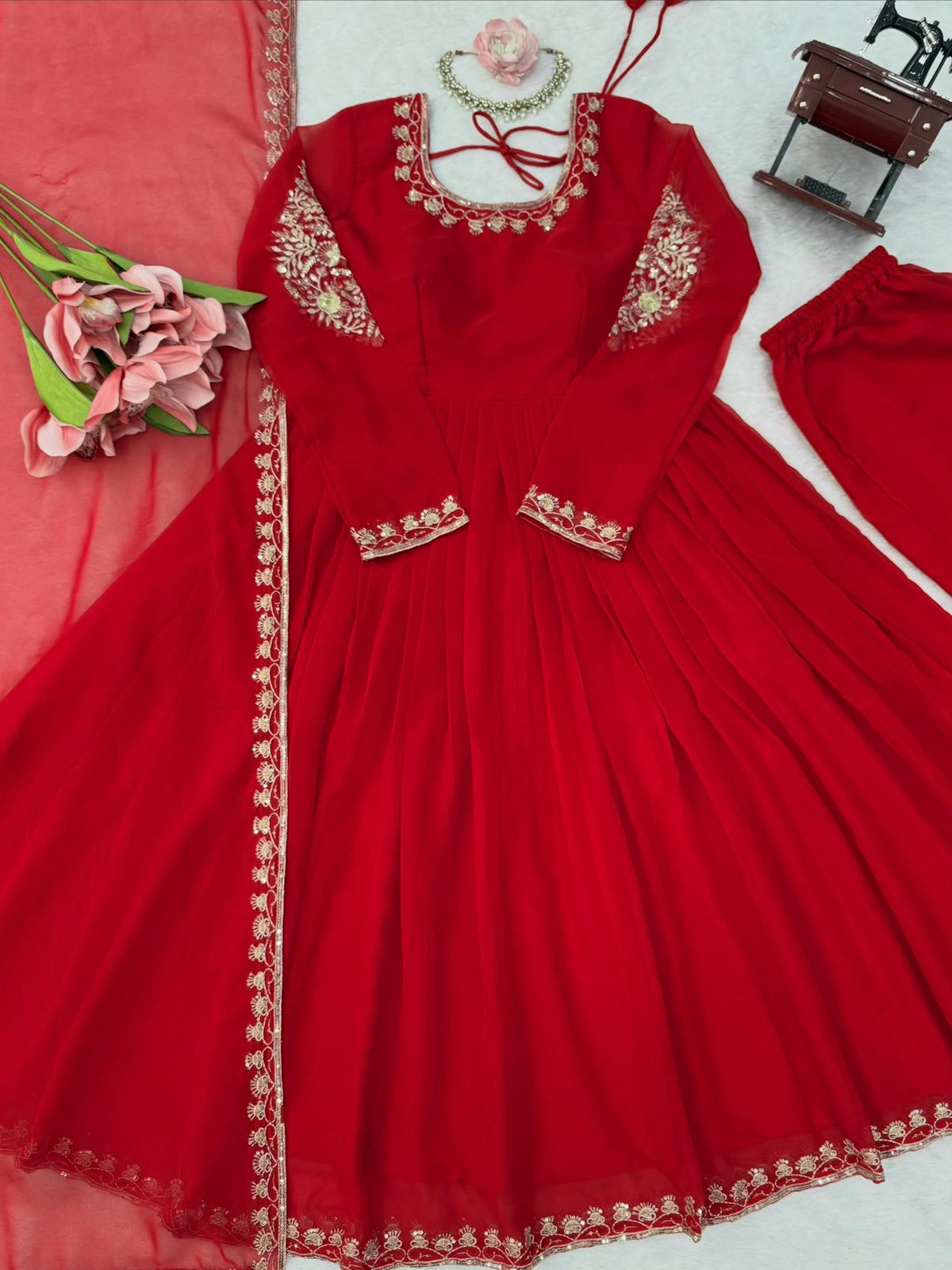Designer Faux Georgette Thread & Sequence Work Anarkali Suit
