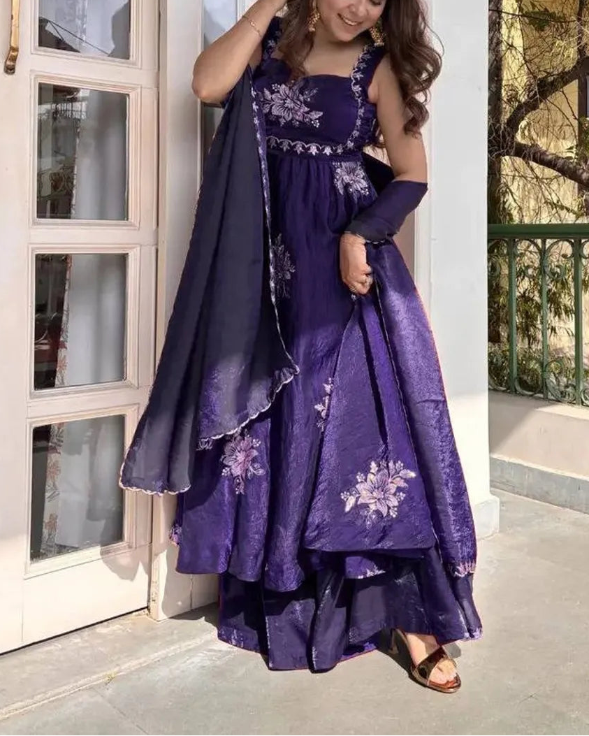 Wedding Wear Fendy Silk Thread With Sequnce Work Top Plazzo With Dupatta
