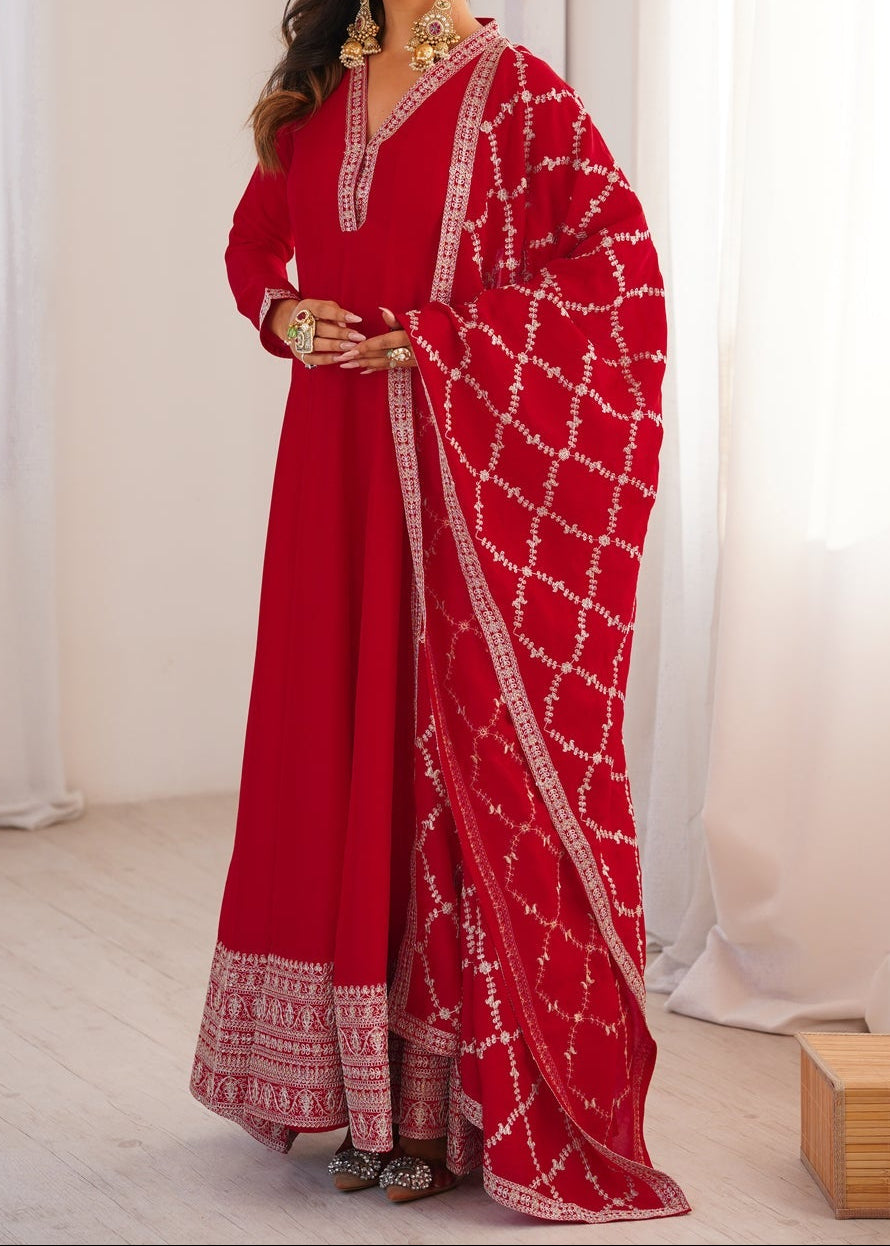 Premium Quality Pure Blooming Vichitra Silk Heavy Flair Gown With Dupatta Set