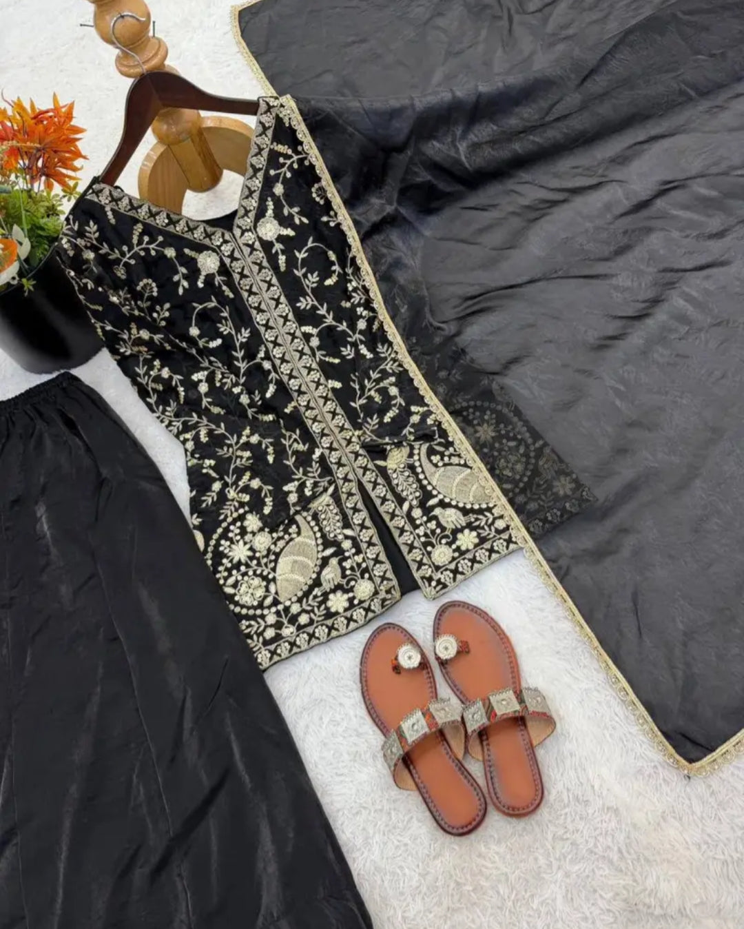 New Party Wear Look Pure Heavy Fendy Silk Top Sharara & Dupatta Set