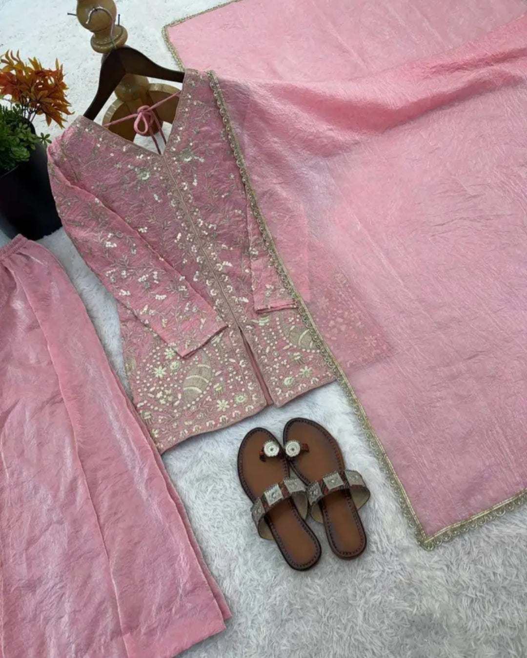 New Party Wear Look Pure Heavy Fendy Silk Top Sharara & Dupatta Set