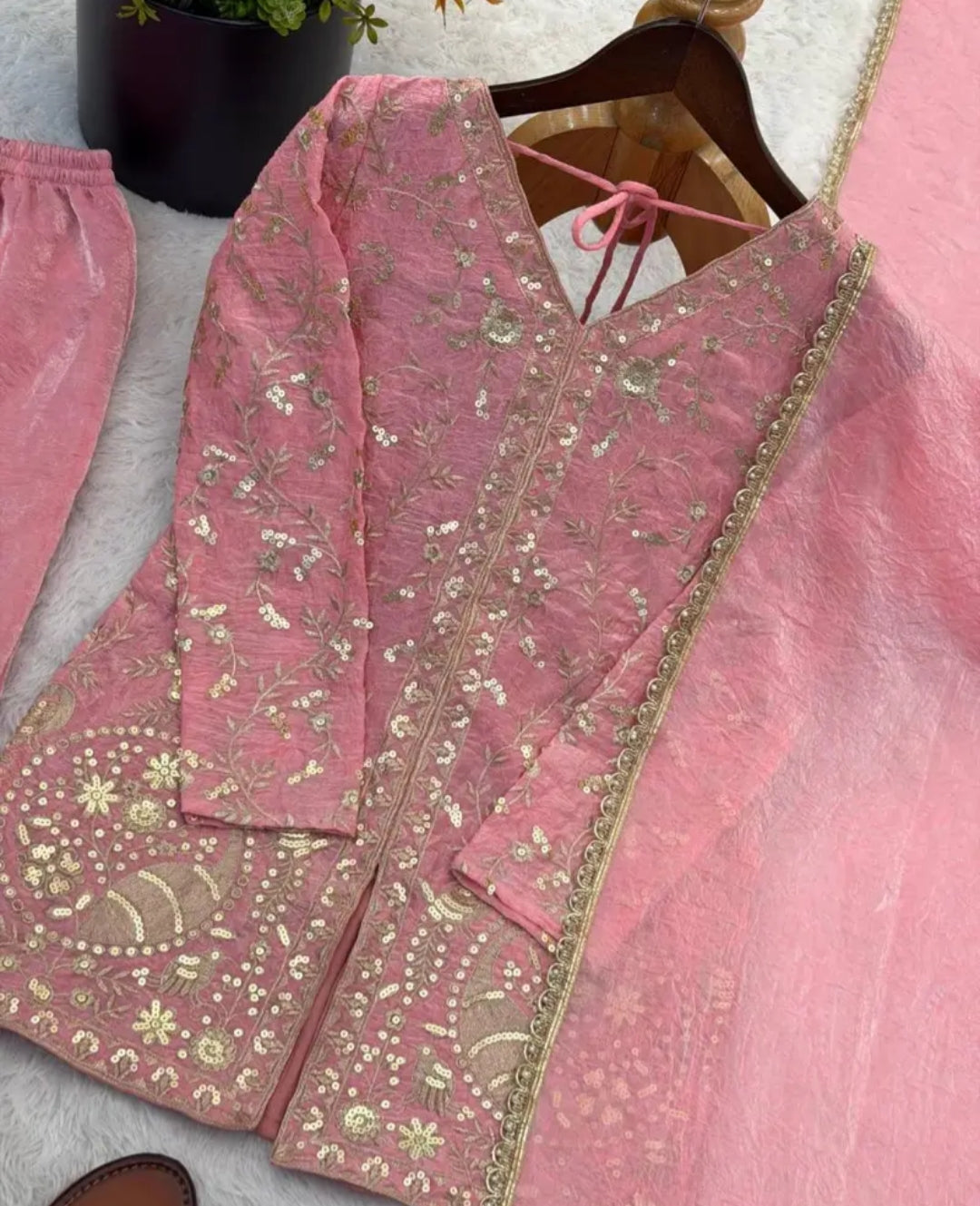 New Party Wear Look Pure Heavy Fendy Silk Top Sharara & Dupatta Set