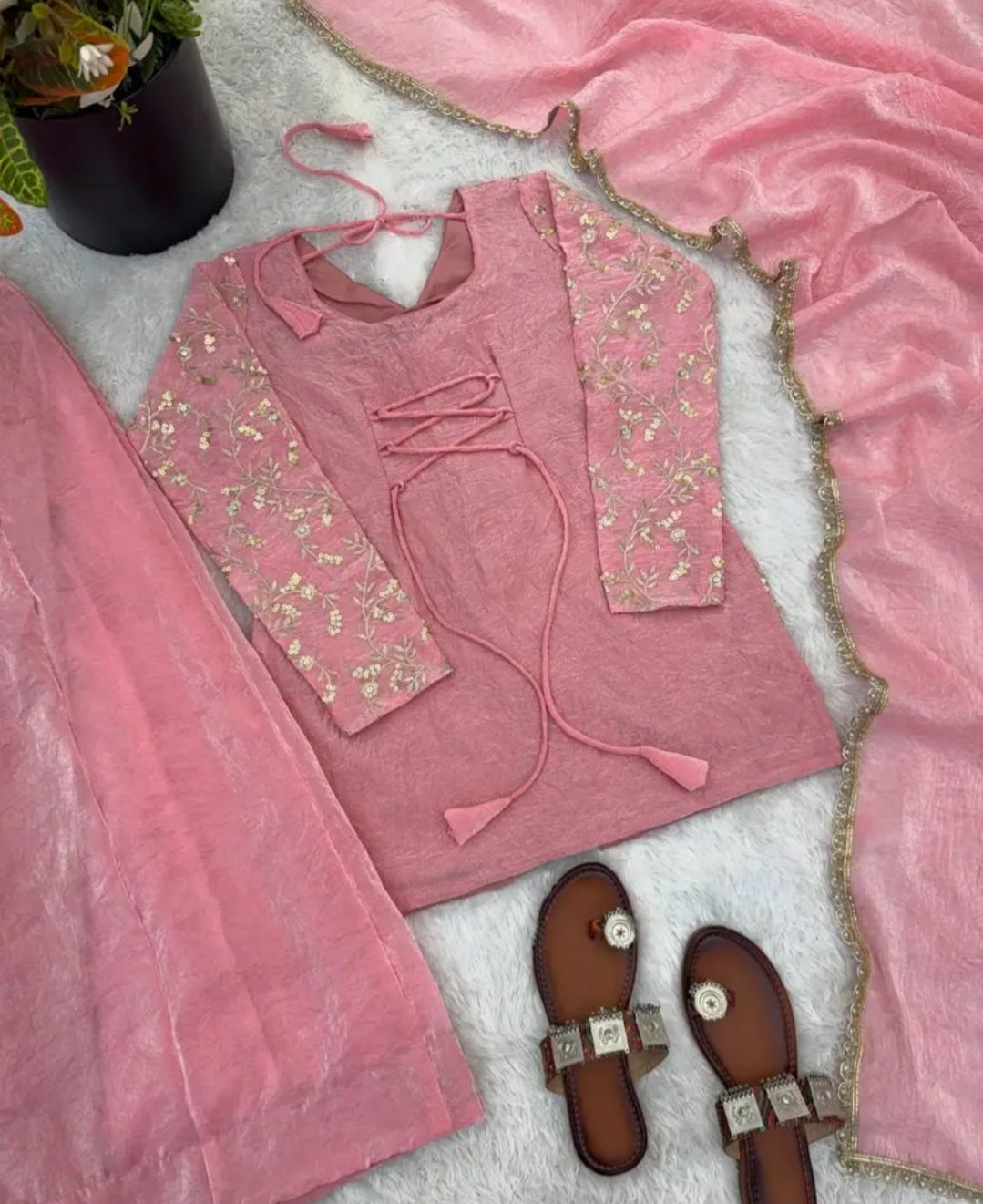 New Party Wear Look Pure Heavy Fendy Silk Top Sharara & Dupatta Set