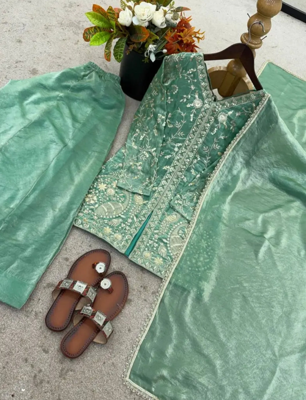 New Party Wear Look Pure Heavy Fendy Silk Top Sharara & Dupatta Set