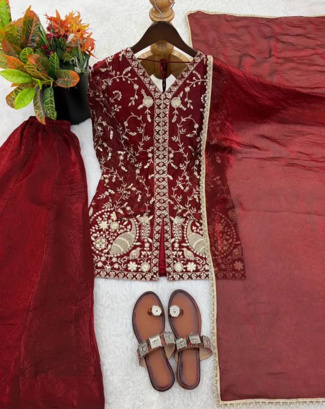 New Party Wear Look Pure Heavy Fendy Silk Top Sharara & Dupatta Set