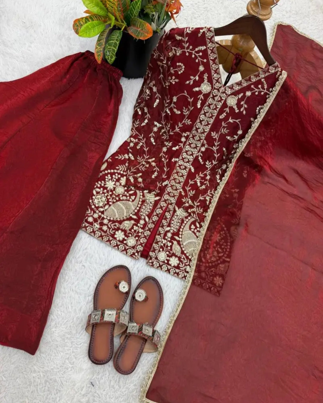 New Party Wear Look Pure Heavy Fendy Silk Top Sharara & Dupatta Set