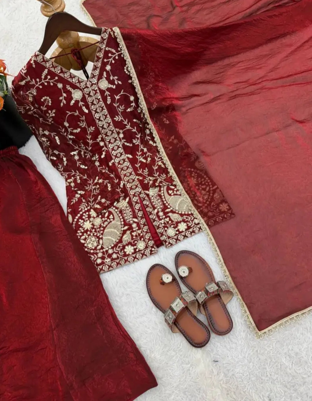 New Party Wear Look Pure Heavy Fendy Silk Top Sharara & Dupatta Set