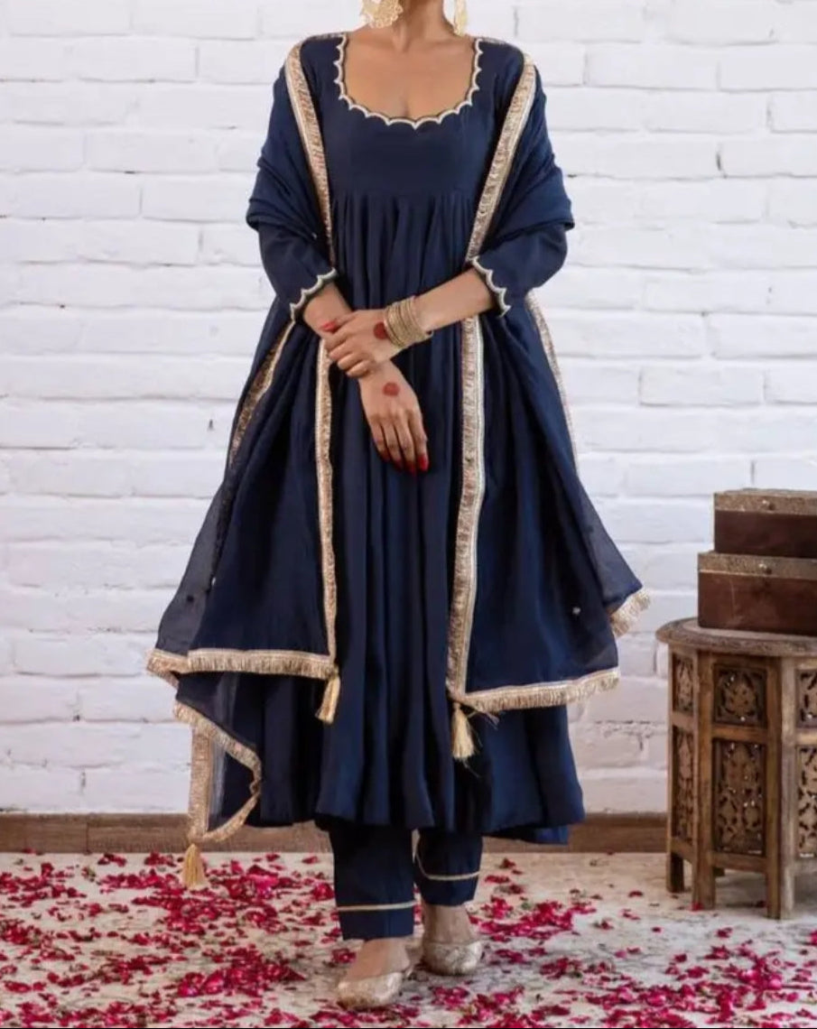Minimal Ethnic Wear Vichitra Silk Beads Work Anarkali bottom And Dupatta