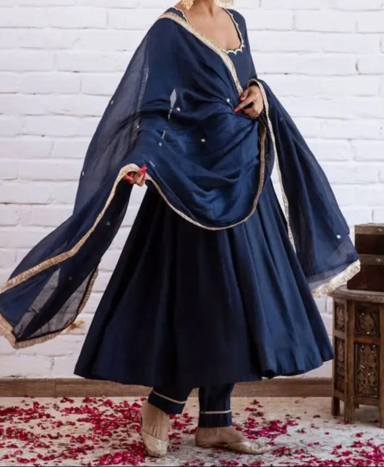 Minimal Ethnic Wear Vichitra Silk Beads Work Anarkali bottom And Dupatta