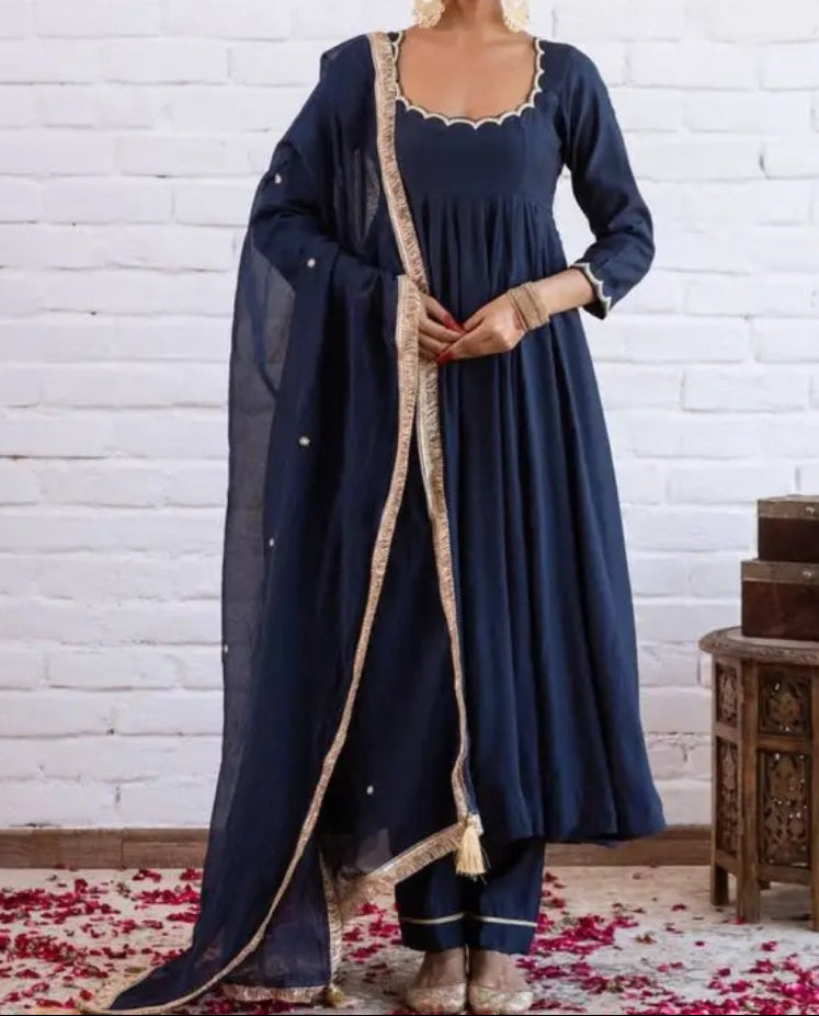 Minimal Ethnic Wear Vichitra Silk Beads Work Anarkali bottom And Dupatta