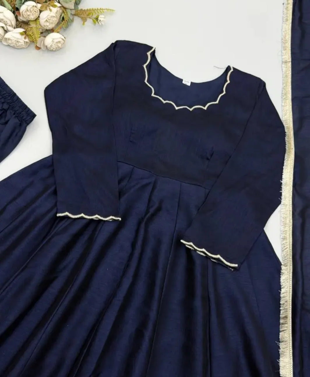 Minimal Ethnic Wear Vichitra Silk Beads Work Anarkali bottom And Dupatta