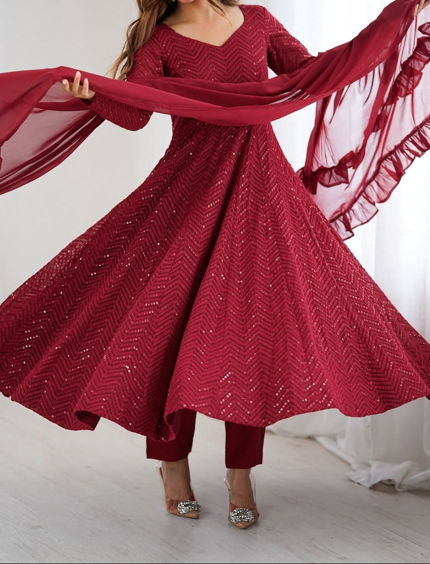 Festive Special Luchnowi Sequence Work Anarkali Suit Set