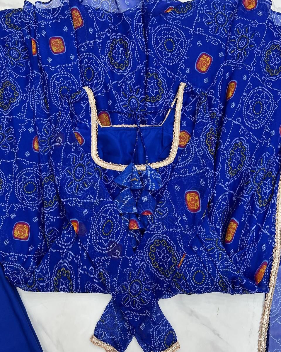 Pure Soft Lightweight Chiffon Bandhej Fully Flair Anarkali Set