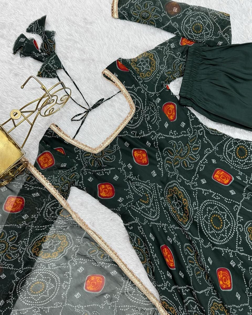 Pure Soft Lightweight Chiffon Bandhej Fully Flair Anarkali Set