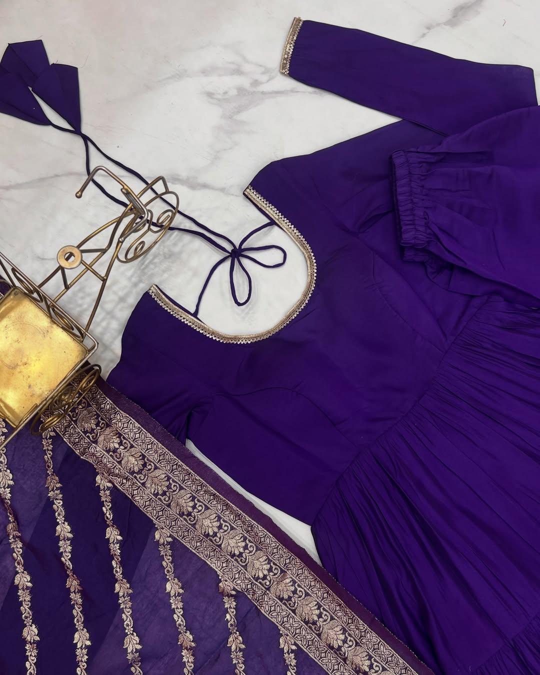 Pure Roman  Silk Chanderi Fabric Heavy Flair Anarkali Dress