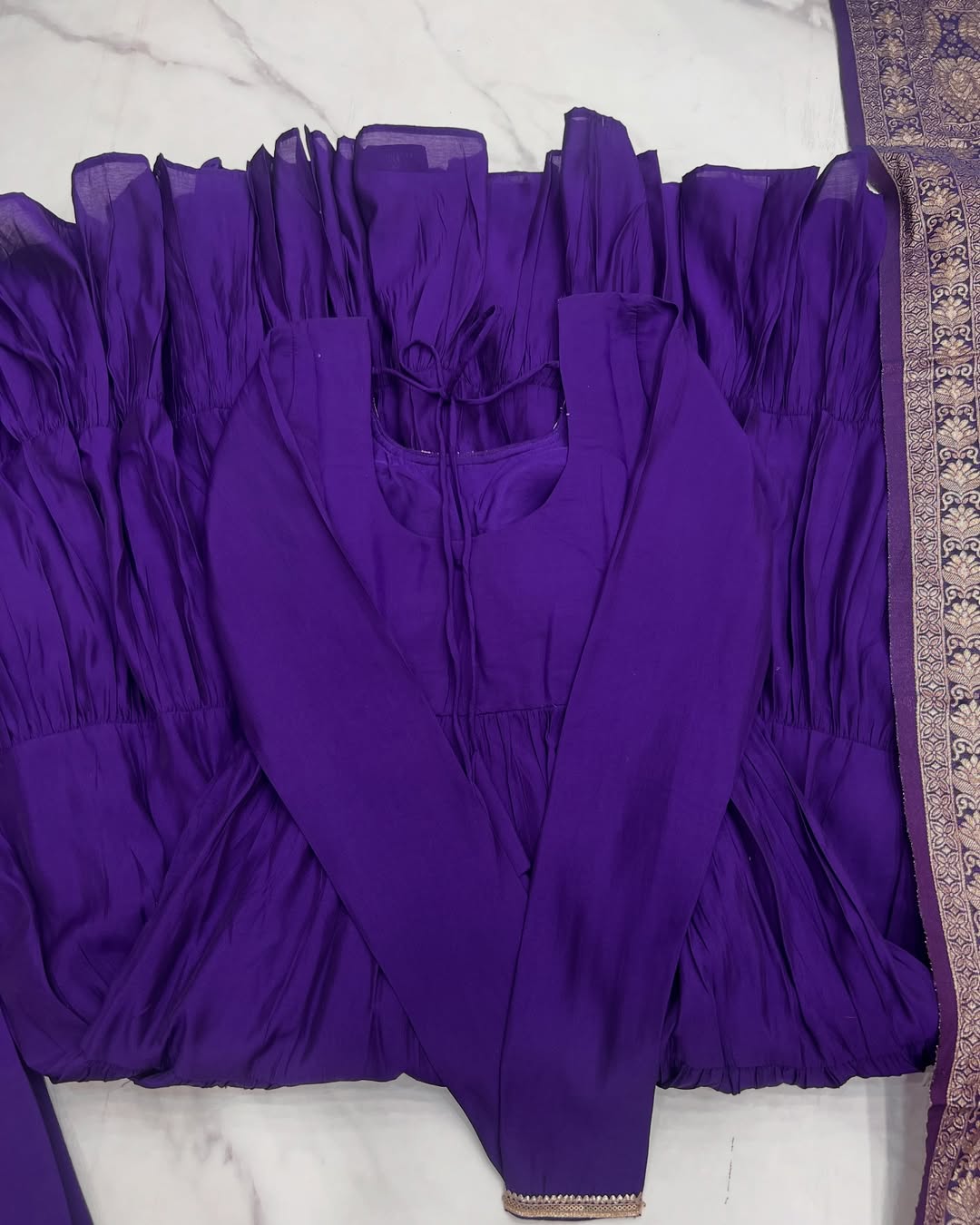 Pure Roman  Silk Chanderi Fabric Heavy Flair Anarkali Dress