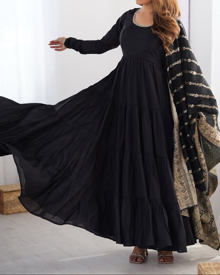 Pure Roman  Silk Chanderi Fabric Heavy Flair Anarkali Dress